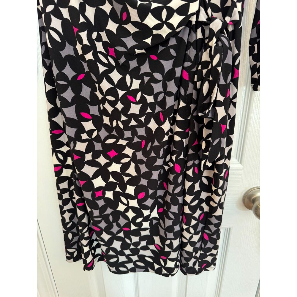 Anne Klein Black Pink Geometric Print Faux Wrap Midi Dress Sz Large Career NWT - Picture 9 of 13